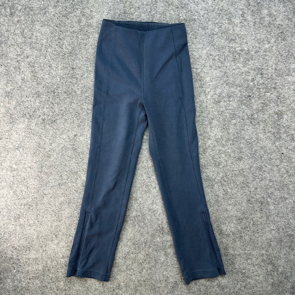 Lululemon Ribbed High Rise Leggings Women Size 0 Blue Gray Ankle Zip LW6CNWS